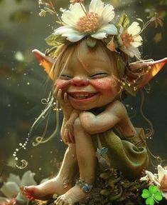 a little fairy with flowers on her head