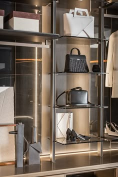 the closet is full of handbags and purses, including one for women's bags