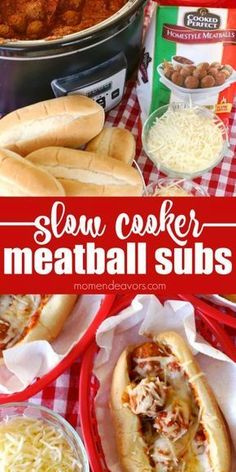 slow cooker meatball subs on a table