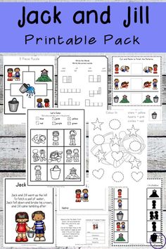 jack and julia printable pack for preschool to use in the classroom or at home