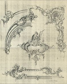 an old drawing of ornate designs on paper