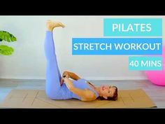 a woman is doing the pilates stretch workout