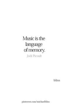 a book cover with the words music is the language of memory, and an image of a