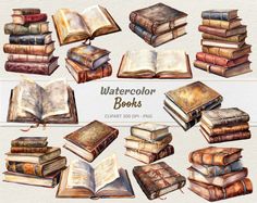 watercolor books clipart set with different styles and colors for use in design projects