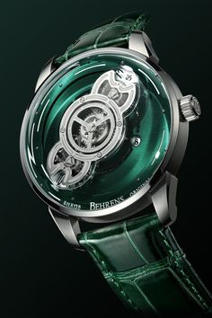 BEHRENS "Space Traveler" Automatic Wristwatch (Green) Wrist Watch Design, Watch Making, Gentleman Watch, Gray Bracelet, British Racing Green, The Time Machine, Green Tone, Racing Green, Watch Lover