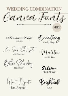 some type of font that is in different styles and colors, with the words'wedding combinations