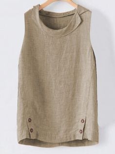 Shop Tank Top - Zolucky 1 Khaki Women Tank Top Casual Linen Buttoned Casual Tank Top online. Discover unique designers fashion at zolucky.com. Summer Vision, Summer Linen, Summer Tank, Summer Tank Tops, Casual Tops For Women, Romper With Skirt, Linen Top, Linen Clothes, Mode Inspiration