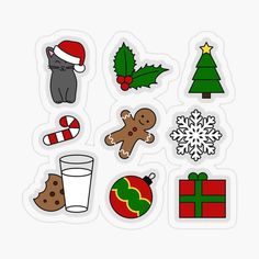 christmas stickers on a white background with snowflakes, candy canes and cookies