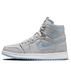 Nike Womens Air Jordan 1 Zoom CMFT Grey Blue Basketball Shoes/Sneakers Baskets Jordans, Jordan 100, Nike Air Jordan 1 High, Comfort Gray, Jordan 10, Womens Air Jordans, Air Jordan Sneakers, Jordan Sneakers, Nike Dunk High