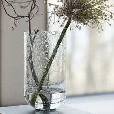 a vase with water and flowers in it