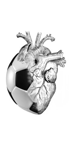 a soccer ball with a human heart on it's side and an animal in the middle