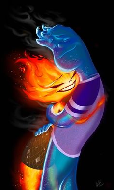 an image of a cartoon character with fire coming out of his chest and holding a ball