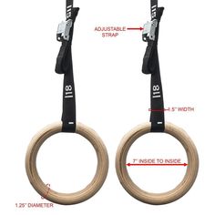 an image of two wooden rings with measuring tape attached to each one's handles