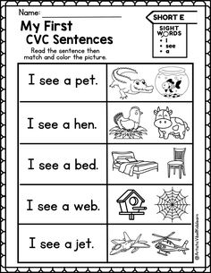 worksheet for first grade students to practice their cvc sentences with pictures