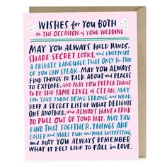 a greeting card with the words, wishes for you both on pink and blue background