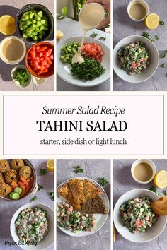 summer salad recipe- tahini salad recipe with creamy tahini salad dressing. Multiple option to serve tahini salad Tahini Salad, Tabbouleh Recipe, Vegan Coleslaw, Vegan Summer Recipes, Summer Meal, Healthy Salad Dressing, Vegan Side Dishes, Vegan Sides, Healthy Summer Recipes