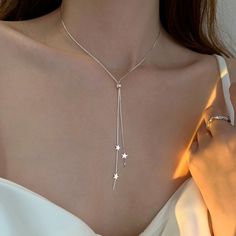 925 Sterling Silver Plated Star Slide Lariat Pendant Necklace Women Girl Gift Goth Choker, Romantic Necklace, Star Necklace Silver, Eid Al Fitr, Trendy Necklaces, Wedding Jewellery Necklace, Jewelry Choker, Simple Necklace, Chain Choker