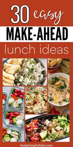 the cover of 30 easy make - ahead lunch ideas, including salads and sides