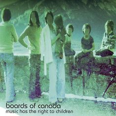 a group of people standing next to each other in front of a mountain with the caption boards of canada music has the right to children