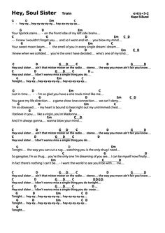 sheet music with the words hey, soul sister