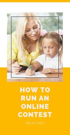 a woman and her daughter are looking at a book with the title how to run an online contest