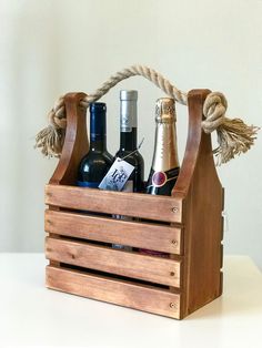 a wooden crate filled with bottles of wine