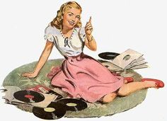 a woman sitting on top of a record player holding a peace sign in her hand