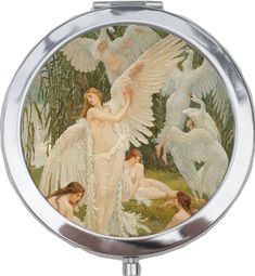 a mirror with an angel painting on it