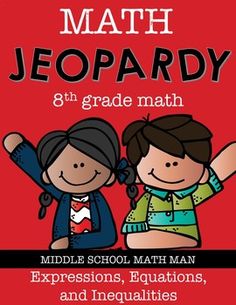 a book cover for the middle school math game show, with two children on it