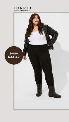 The sleek black knit style has the look of moto pants but all the comfort of stretchy, breathable leggings.High waistThick stretch waistbandTapered legMoto-inspired pipingCONTENT + CARECotton/spandexWash cold; dry lowImported plus size leggingsSIZE + Fit Unique Leggings, Moto Pants, Buy Leggings, Premium Leggings, Star Leggings, Black Princess, Moto Leggings, Cute Leggings, Moto Style