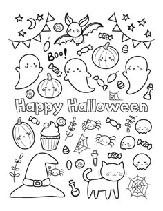 halloween coloring pages for kids to print out and color with the words happy halloween on it