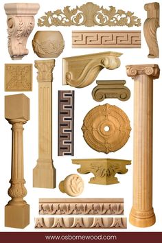 Ancient Greece is a source of endless inspiration. With hundreds of products available, including furniture feet, corbels, moulding, decorative onlays and inlays, decorative and architectural columns, and even drawer knobs, we can help you bring Greece home. || Greek decor || Greek house || ancient Greece aesthetic || Greek furniture || Greek revival || corinthian || Greek key || egg and dart || acanthus leaf || aphrodite || persephone || hermes || doric || ionic Greek Furniture, Greek House Interior, Greek Elements, Greek Party Theme, Greek Home Decor, Greek Homes, Aesthetic Greek