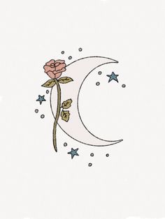 a drawing of a rose on the moon with stars