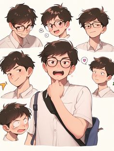 a man with glasses is making different expressions