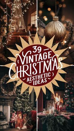 three vintage christmas photos with the words,'39 vintage christmas aestheticic ideas '