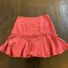 Junior Size 100% Cotton- No Stretch High Waisted Mini Skirt Size Zipper Size Up If You Have Or Larger Bottom Has Matching Top Listed Separately Fitted Cotton Mini Skirt With Ruffle Hem, Flirty Tiered Cotton Skirt, Red Cotton Skort For Spring, Flirty Cotton Tiered Skirt, Red Cotton Mini Skirt For Spring, Red Tiered Mini Skirt For Spring, Flirty Cotton Mini Skirt, Casual Red Skirt With Ruffle Hem, Red Cotton Skort Of Short Length