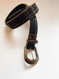 "Vintage Belt - Retro Accessories  Vintage Plaid Ladies Belt Retro 1990s Hipster Tartan Plaid Green Red Beige 90's Belt Ladies Size Medium Women Accessories Gold Tone Rustic Buckle, Gold Tone Beaded Trimmed belt. Size/Measurements:    Size:  Medium   Length:  34\"   Width:  1\"    Condition: Good Vintage Condition; Preloved/Preowned; Some signs of use and wear  ---------------------------------------------------- Check out shop for more retro treasures. Please ask all questions before purchasing Plaid Belt, Ladies Belt, Black Gold Necklace, Tartan Accessories, Black Watch Tartan, Kids Belt, Retro Accessories, Accessories Gold, Accessories Silver