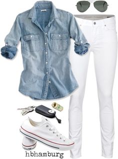 Witte Sneakers Outfit, Kemeja Denim, White Chucks, 일본 패션, Fashion Mode