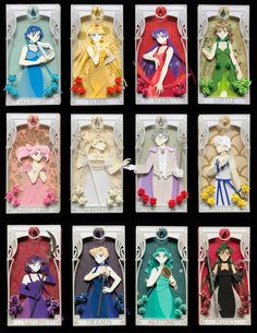 an assortment of paper dolls in different designs