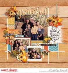 a scrapbook page with an image of family photos and the words grateful on it