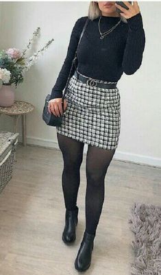 Trendy Outfits 2020, Outfits Skirt, Winter Skirt Outfit, Chique Outfits, Outfits Black, Trendy Fall Outfits, Winter Skirt