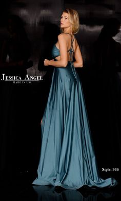 Change up your look in this long a-line prom dress 936 that is as slinky as it is glamorous. From the designers at Jessica Angel, this eye-catching long formal dress has a deep v-neckline and side cut outs that wrap around to the strappy open back. In misses and plus sizes, this long designer dress has a banded waist that tops the long a-line skirt that opens in twin thigh-high side slits to complete the look. A jaw-dropping choice for prom, galas, and other formal events, this long a-line prom Mnm Couture, Floor Length Prom Dresses, Angel Dress, Unique Prom Dresses, Designer Prom Dresses, Prom Designs, Black Bridesmaid Dresses, Brides Wedding Dress, Prom Girl