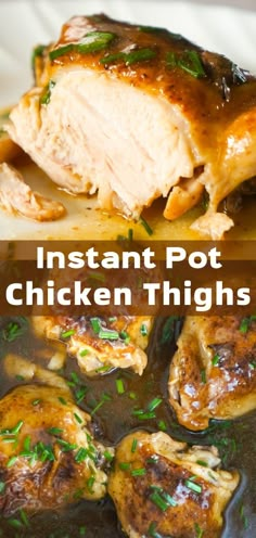 chicken thighs cooking in a skillet with the words instant pot chicken thighs on it