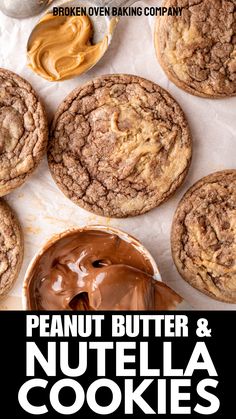 peanut butter and nutella cookies on a baking sheet