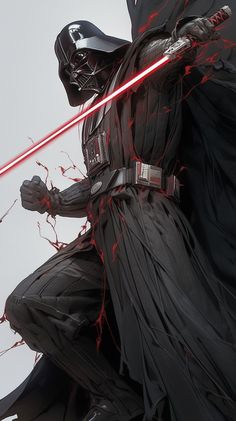 darth vader is holding a red light saber