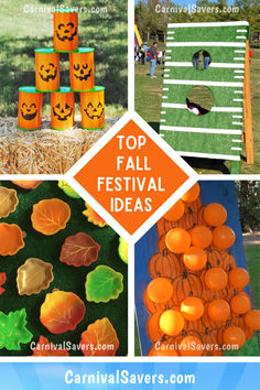 4 different fall festival game ideas Simple Fall Carnival Games, Harvest Fest Activities, Harvest Carnival Decorations, Harvest Party Game Ideas, Fall Fest Fundraiser Ideas, Fall Fest At Home, Fall Festival Station Ideas, Harvest Fair Ideas, High School Fall Festival Games