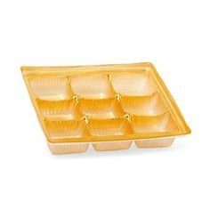 a yellow plastic tray filled with lots of food