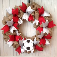 a wreath with a soccer ball on it