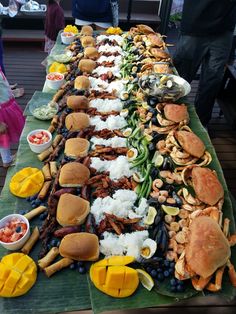 a long table filled with lots of food