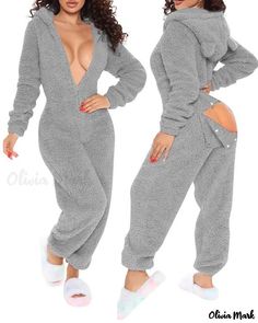 Color: light-gray, Size: S Lounge Jumpsuit, Bodybuilding Clothing, Cutout Style, Jumpsuit Casual, Cozy Loungewear, Fleece Pajamas, Sleeves Clothing, Business Coach, Casual Jumpsuit